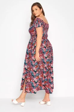 YOURS Curve Pink Floral Print Bardot Maxi Dress -Plus Size Apparel Shop 0090549b 9a3f 42 137098 C