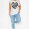 YOURS Curve White Leopard Print 'Love' Distressed T-Shirt