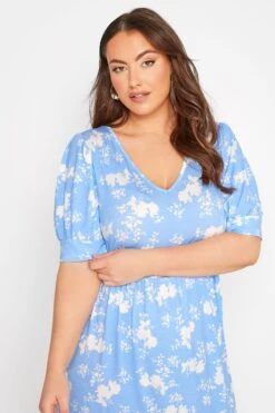 YOURS Curve Blue Floral V-Neck Maxi Dress -Plus Size Apparel Shop 00e3563e 46f1 4c 137202 D
