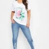 YOURS Curve White Floral Foil Print T-Shirt