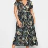 YOURS Curve Black Tropical Leaf Print Wrap Dress -Plus Size Apparel Shop 0299d817 cb03 4d 301986 B