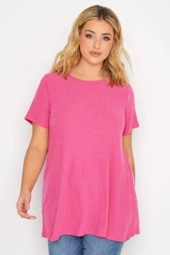 YOURS Curve Bright Pink Ribbed T-Shirt -Plus Size Apparel Shop 035b7731 110b 4e 320697 A