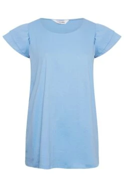 YOURS Curve Blue Frill Sleeve T-Shirt 12 YOURS Curve Blue Frill Sleeve T-Shirt -Plus Size Apparel Shop 03b3d9d1 a1ca 4d 320673 X