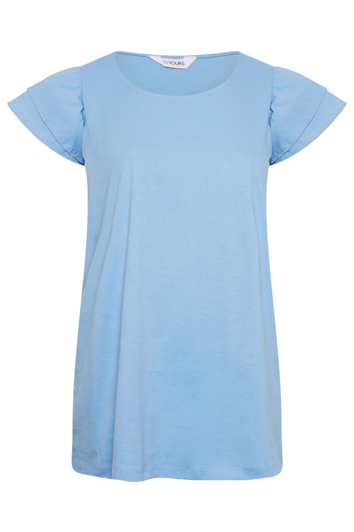 YOURS Curve Blue Frill Sleeve T-Shirt 7 YOURS Curve Blue Frill Sleeve T-Shirt - Image 5