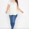 YOURS Curve White Crochet Neck T-Shirt