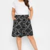 YOURS Curve Black Tile Print Jersey Shorts 1 YOURS Curve Black Tile Print Jersey Shorts -Plus Size Apparel Shop 058d0c85 a914 4e 144835 B