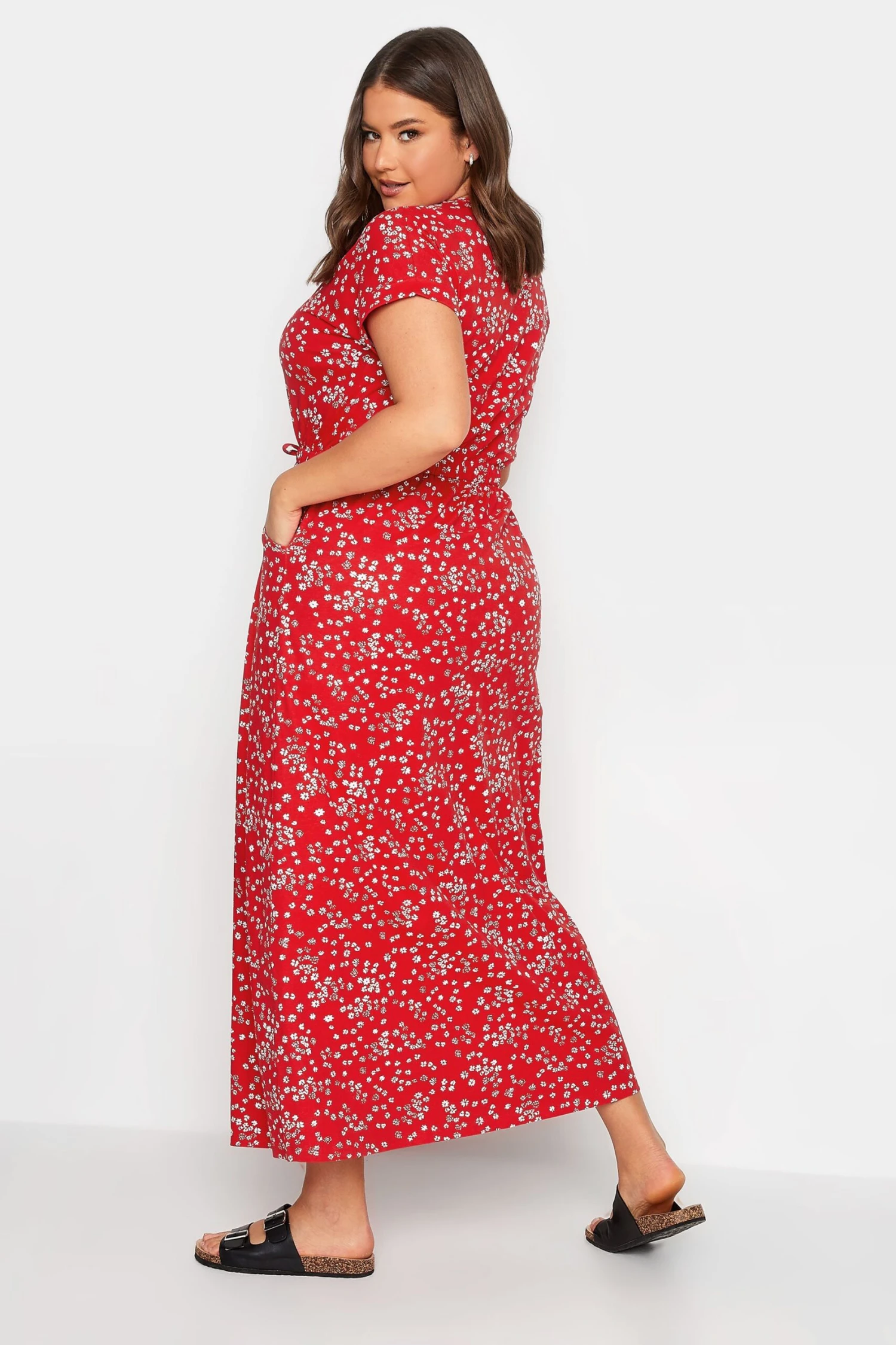 YOURS Curve Red Floral Print Maxi T-Shirt Dress 3 YOURS Curve Red Floral Print Maxi T-Shirt Dress - Image 2