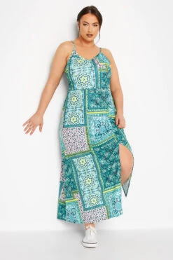 LIMITED COLLECTION Curve Blue Tile Print Side Split Midaxi Sundress