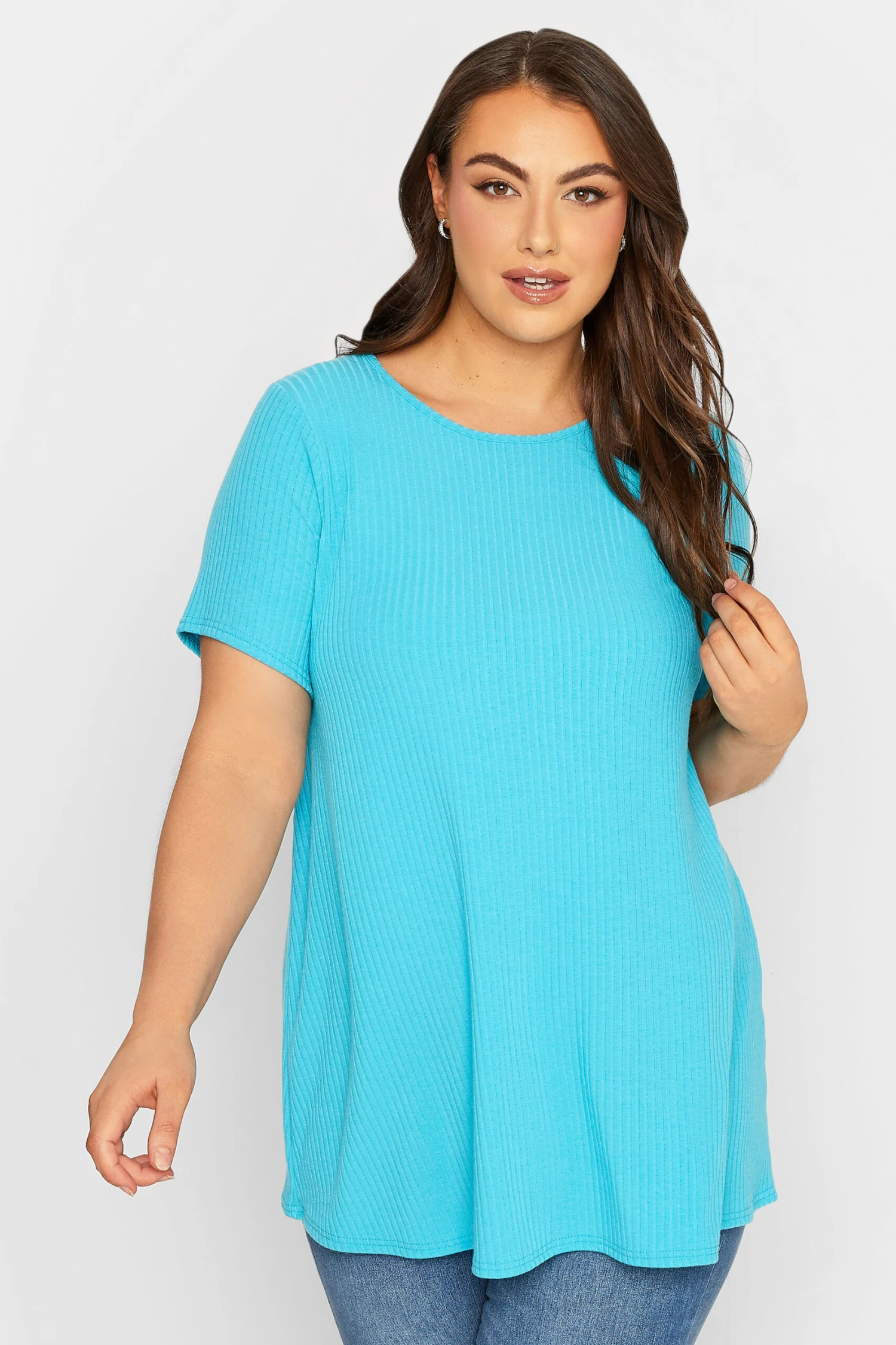 YOURS Curve Aqua Blue Ribbed T-Shirt 8 YOURS Curve Aqua Blue Ribbed T-Shirt - Image 6