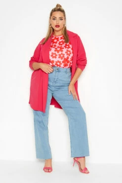 LIMITED COLLECTION Curve Pink Retro Floral Print Grown On Sleeve T-Shirt