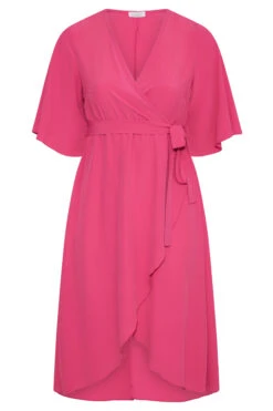 YOURS LONDON Curve Hot Pink Midi Wrap Dress -Plus Size Apparel Shop 09a144d1 221c 4c 161384 F
