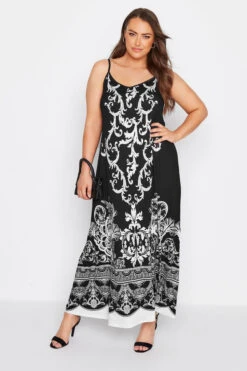 Curve Black Scarf Print Maxi Dress