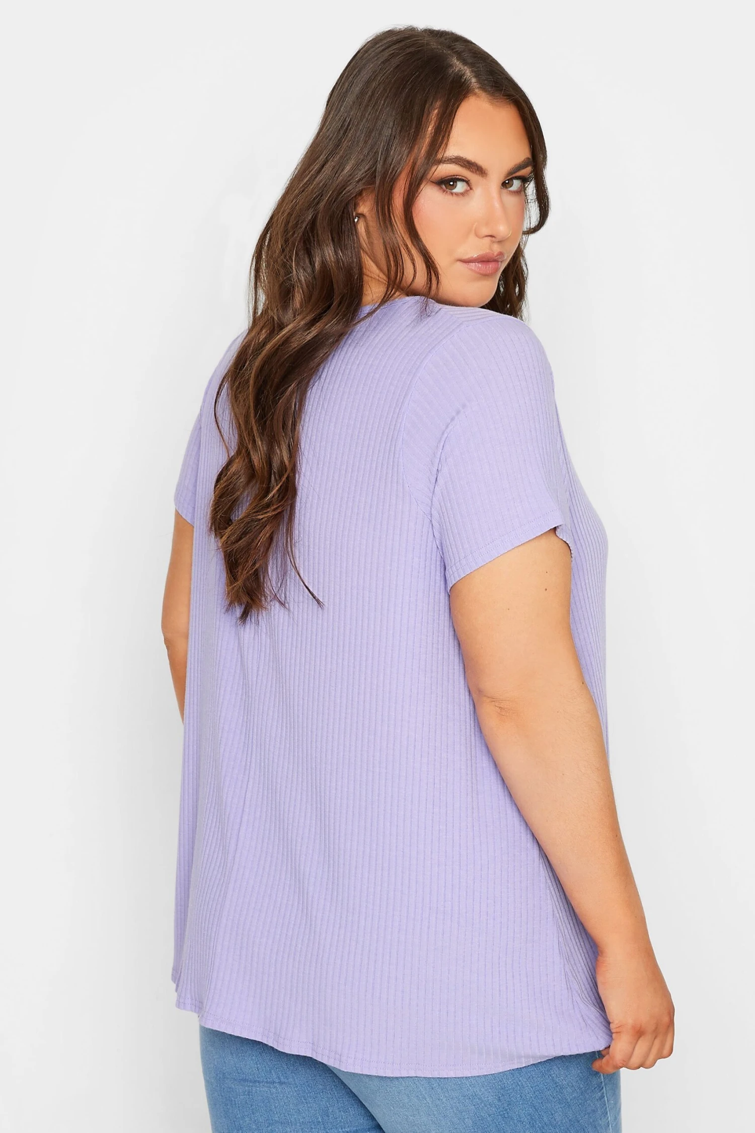 YOURS 2 PACK Curve White & Lilac Ribbed Swing T-Shirts 5 YOURS 2 PACK Curve White & Lilac Ribbed Swing T-Shirts - Image 3