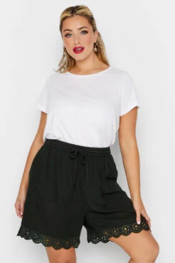 LIMITED COLLECTION Curve Black Broderie Anglaise Trim Shorts -Plus Size Apparel Shop 0f47fa8d 7ce1 49 215573 A