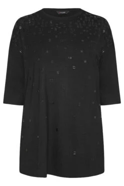 Curve Black Stud Detail Side Split T-Shirt -Plus Size Apparel Shop 0f74478e e0c5 4a 300218 F