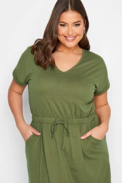 YOURS Curve Khaki Green Maxi T-Shirt Dress -Plus Size Apparel Shop 10546e56 5e30 46 137313 D