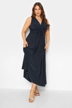 YOURS LONDON Curve Navy Blue Knot Front Maxi Dress