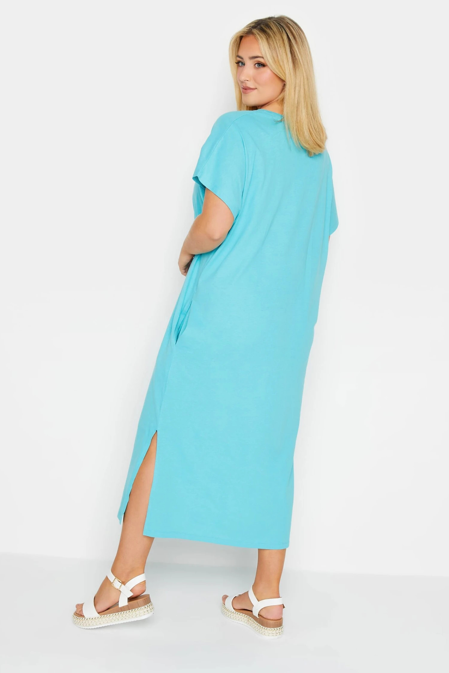 YOURS Curve Blue Side Split Midaxi T-Shirt Dress 4 YOURS Curve Blue Side Split Midaxi T-Shirt Dress - Image 2