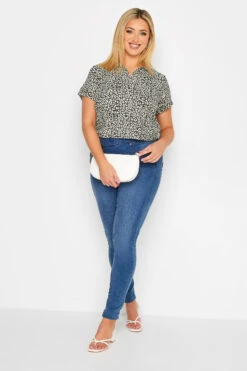 YOURS Curve Black Leopard Print Polo Neck Top