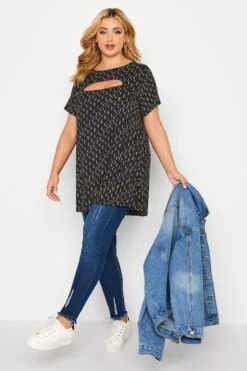 YOURS Curve Black 'Love' Print Cut Out Top