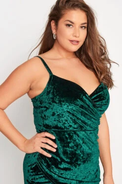 YOURS LONDON Curve Green Velvet Bodycon Wrap Dress -Plus Size Apparel Shop 1693317a c891 44 161827 D