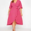 YOURS LONDON Curve Hot Pink Midi Wrap Dress -Plus Size Apparel Shop 16dbc776 320c 48 161384 B