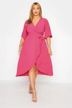 YOURS LONDON Curve Hot Pink Midi Wrap Dress