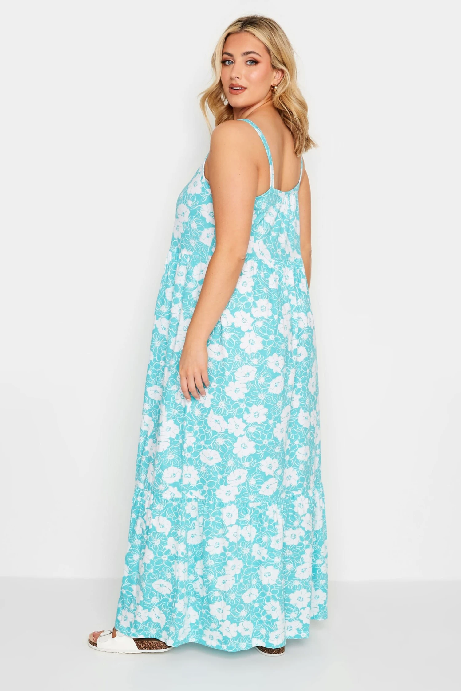 YOURS Curve Blue Floral Tiered Maxi Sundress 4 YOURS Curve Blue Floral Tiered Maxi Sundress - Image 2