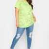 YOURS Curve Lime Green Floral Mesh Panel T-Shirt