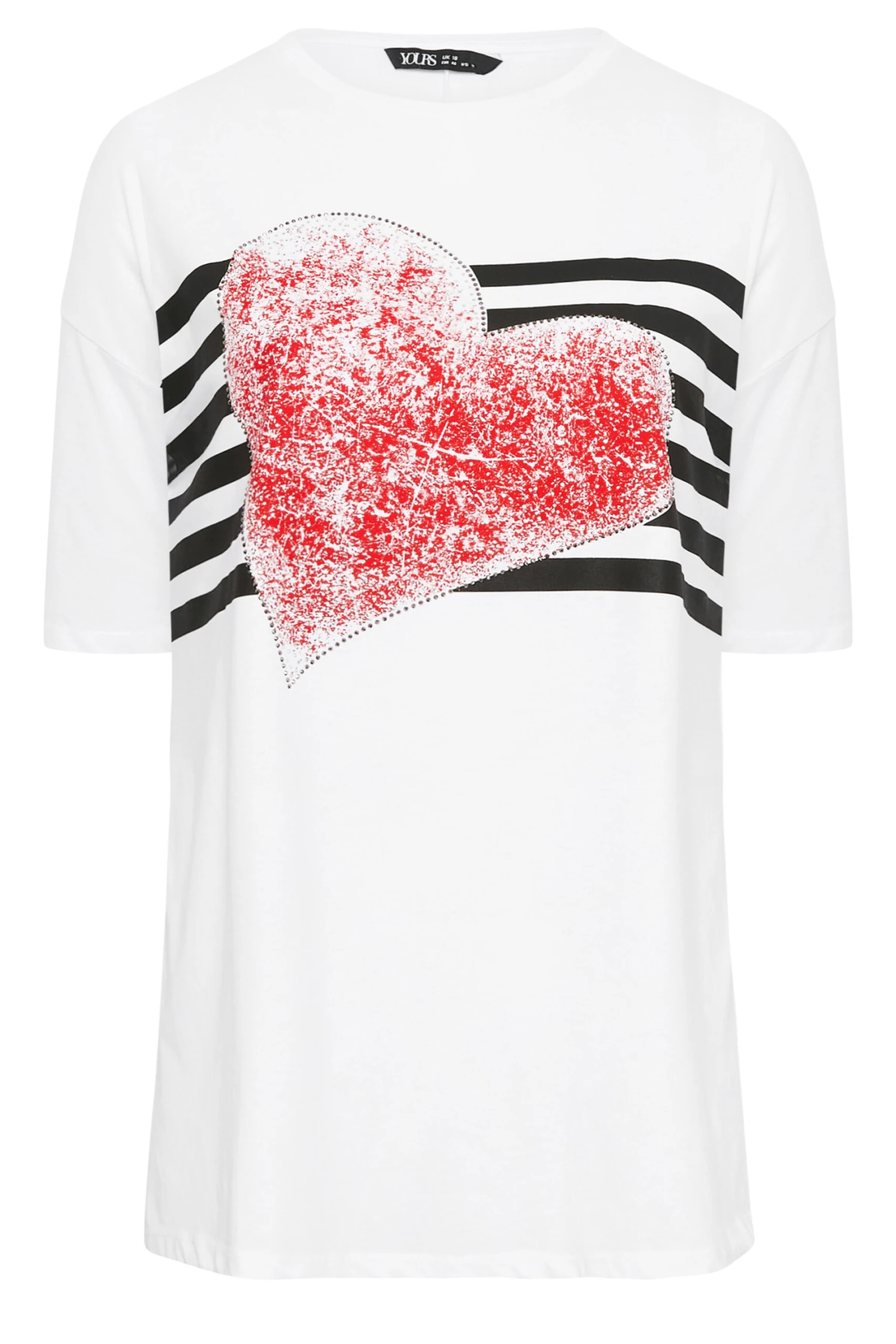 YOURS Curve White Heart Print T-Shirt 7 YOURS Curve White Heart Print T-Shirt - Image 5