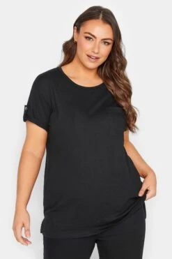 YOURS 2 PACK Curve Black Pocket Dipped Hem T-Shirts