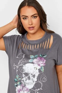 YOURS Curve Grey Skull Print Distressed T-Shirt 10 YOURS Curve Grey Skull Print Distressed T-Shirt -Plus Size Apparel Shop 19f56c24 15ae 46 320687 D