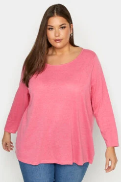 YOURS Curve Pink Marl Long Sleeve T-Shirt -Plus Size Apparel Shop 1bd6338c 4906 42 191724 A