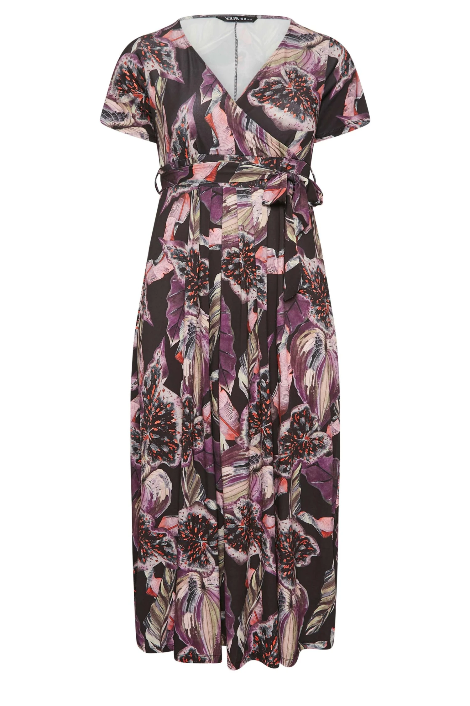 YOURS Curve Black Leaf Print Wrap Dress 7 YOURS Curve Black Leaf Print Wrap Dress - Image 5