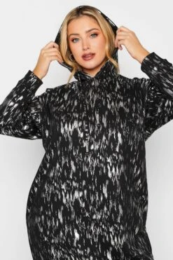 YOURS LUXURY Curve Black Foil Printed Hoodie Dress