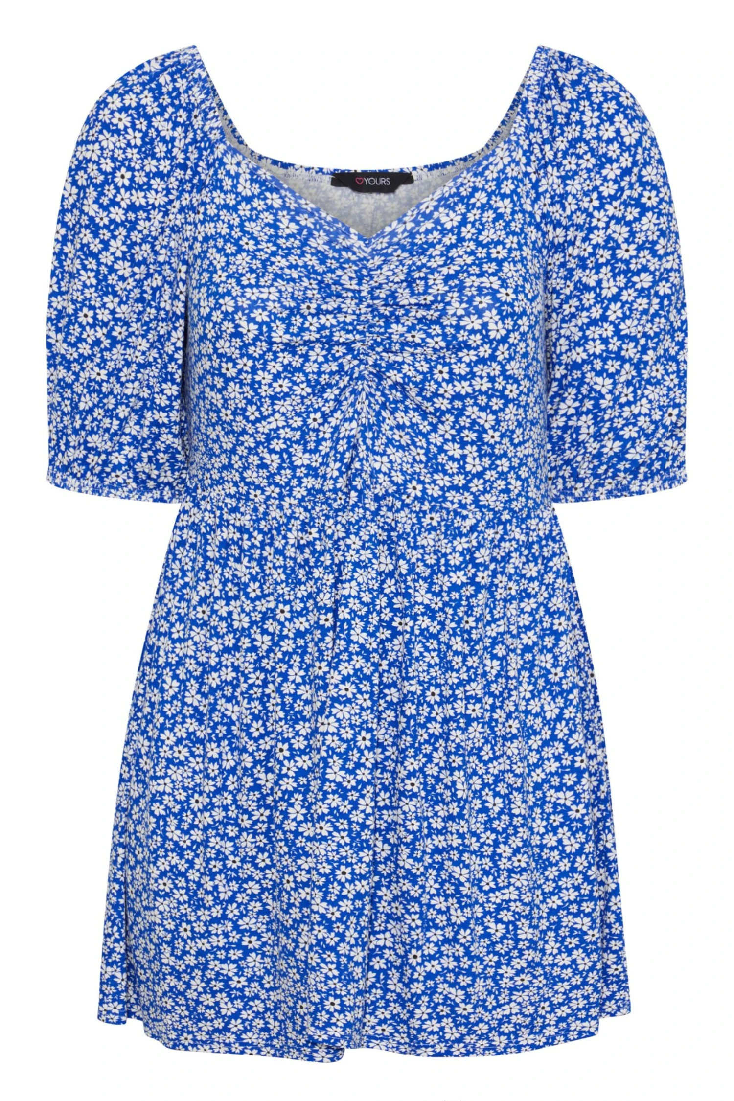 YOURS Curve Blue Floral Ruched Top 7 YOURS Curve Blue Floral Ruched Top - Image 5