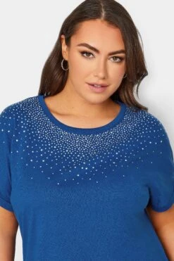YOURS Curve Cobalt Blue Embellished Neck T-Shirt 10 YOURS Curve Cobalt Blue Embellished Neck T-Shirt -Plus Size Apparel Shop 1fc0f7af c646 48 301845 D