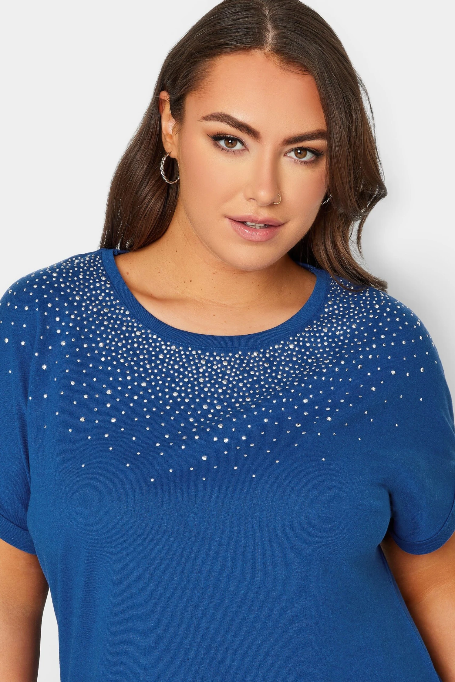 YOURS Curve Cobalt Blue Embellished Neck T-Shirt 5 YOURS Curve Cobalt Blue Embellished Neck T-Shirt - Image 3