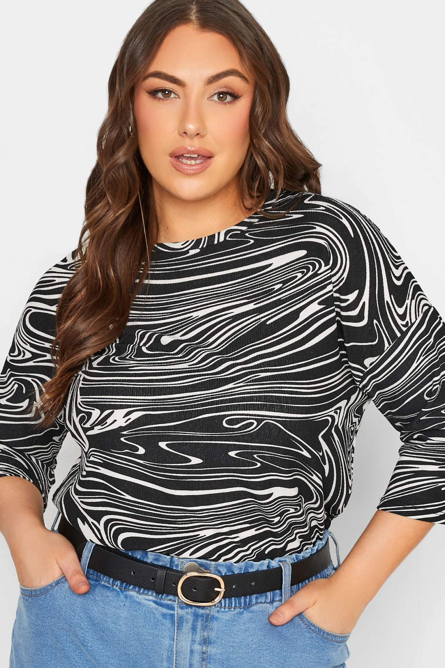 YOURS Curve Black Marble Print Top 5 YOURS Curve Black Marble Print Top - Image 3