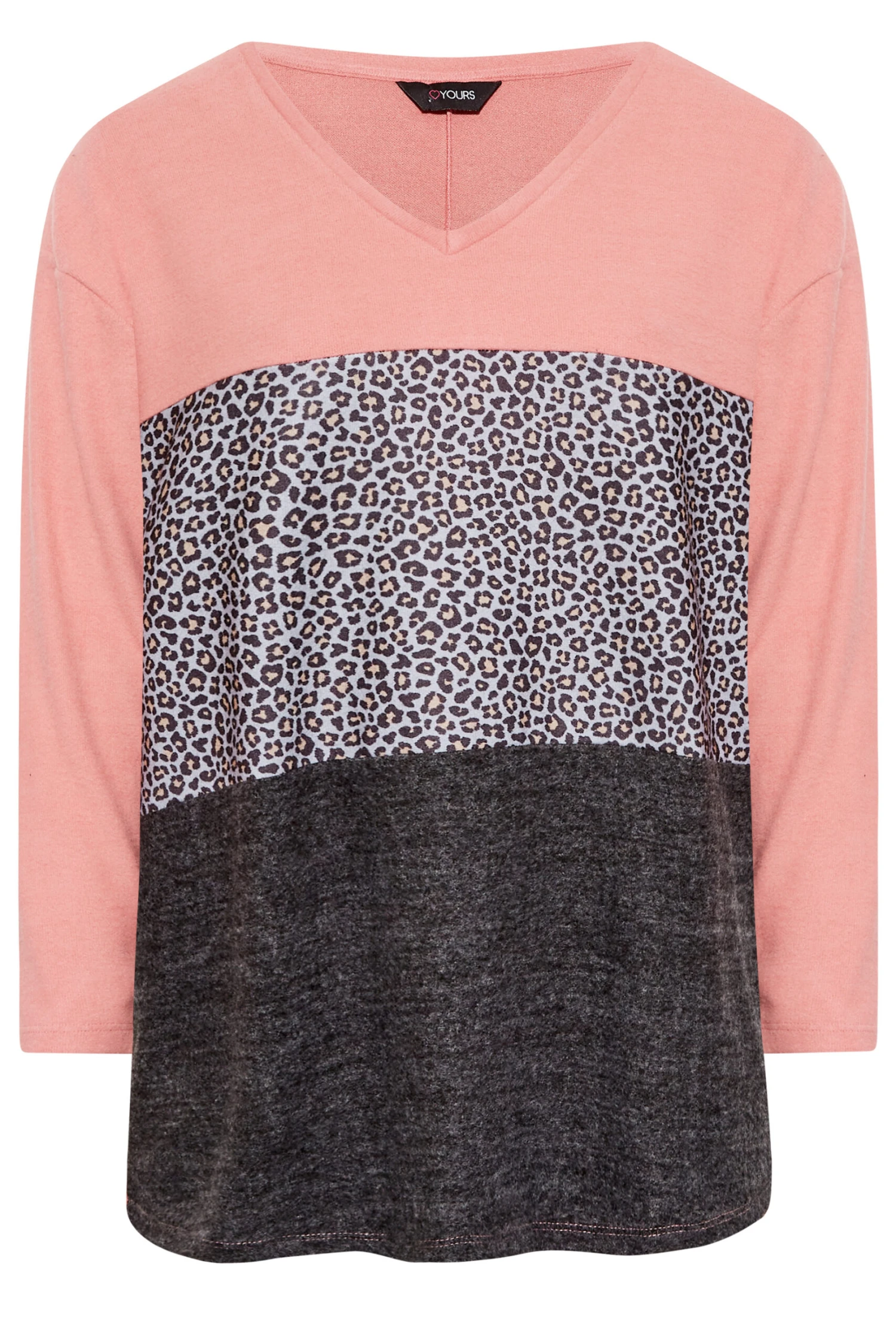 YOURS Curve Pink & Grey Leopard Print Knit Colour Block Soft Touch Top 7 YOURS Curve Pink & Grey Leopard Print Knit Colour Block Soft Touch Top - Image 5