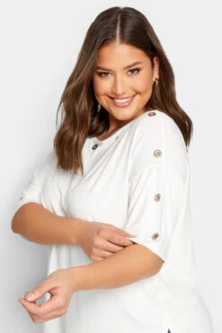 YOURS Curve White Eyelet Detail Oversized T-Shirt -Plus Size Apparel Shop 208700e9 a4fd 44 301966 D