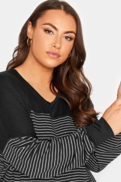 YOURS Curve Black Stripe Colour Block Top -Plus Size Apparel Shop 20a72f97 bd46 43 301621 D