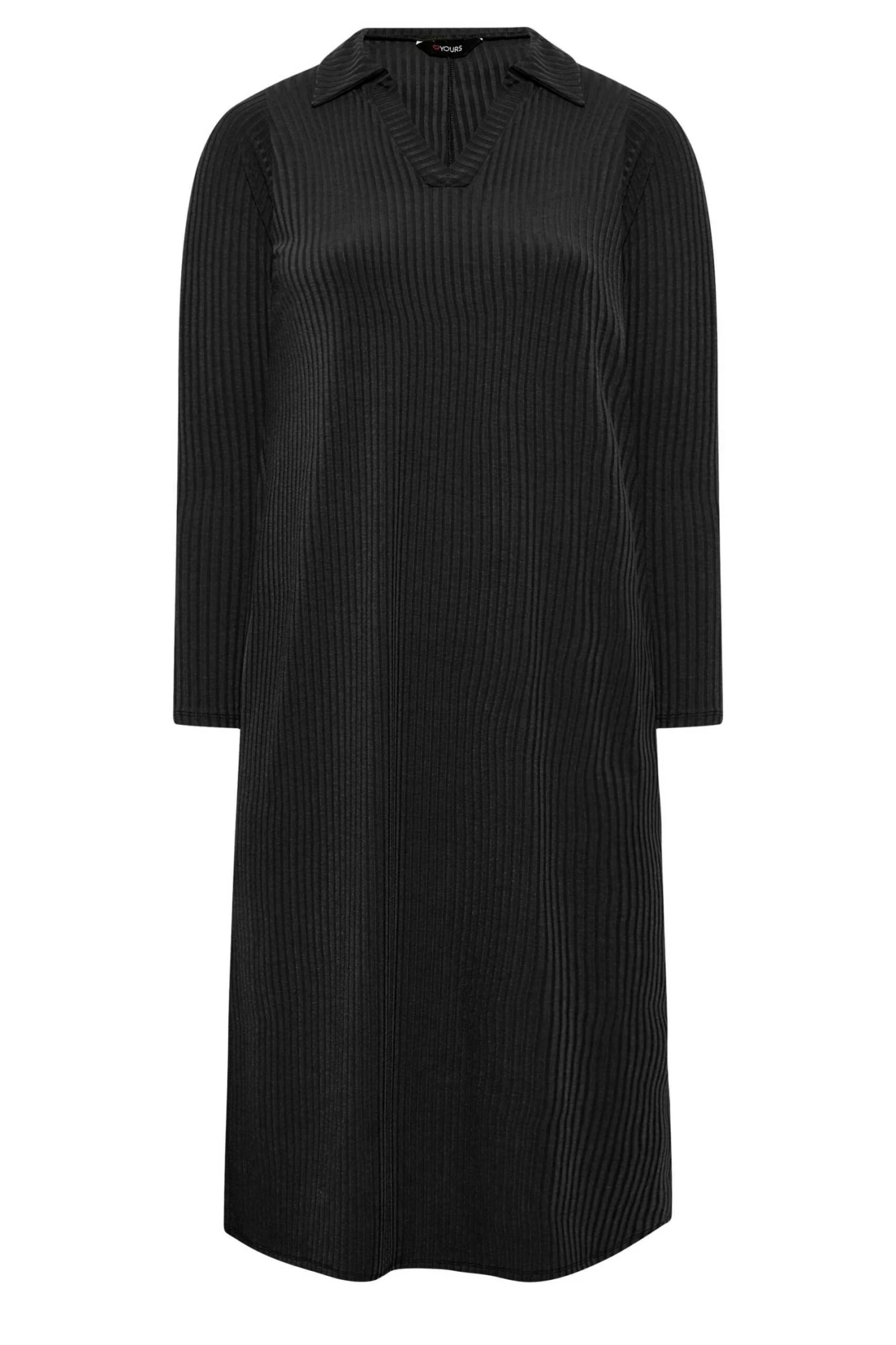 YOURS Curve Black Ribbed Collar Midi Dress 7 YOURS Curve Black Ribbed Collar Midi Dress - Image 5