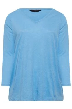 YOURS Curve Blue Long Sleeve V-Neck T-Shirt 12 YOURS Curve Blue Long Sleeve V-Neck T-Shirt -Plus Size Apparel Shop 21508123 9da5 42 320512 X