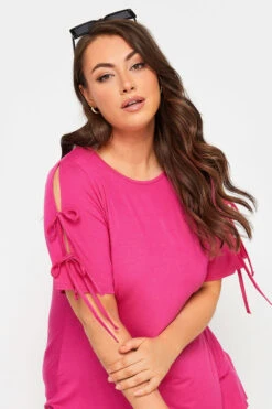 LIMITED COLLECTION Curve Pink Tie Sleeve Top -Plus Size Apparel Shop 2270d3dd fac4 46 215596 D