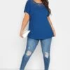 YOURS Curve Cobalt Blue Embellished Neck T-Shirt 1 YOURS Curve Cobalt Blue Embellished Neck T-Shirt -Plus Size Apparel Shop 22bb40f4 484b 42 301845 B