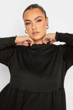 LIMITED COLLECTION Curve Black Peplum Lettuce Hem Top -Plus Size Apparel Shop 230dbc51 b5e9 40 215085 D