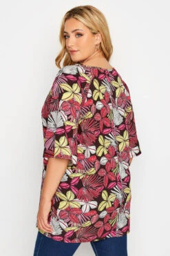 YOURS Curve Black Tropical Print Tie Neck Top 9 YOURS Curve Black Tropical Print Tie Neck Top -Plus Size Apparel Shop 241cfe78 2503 49 300794 C
