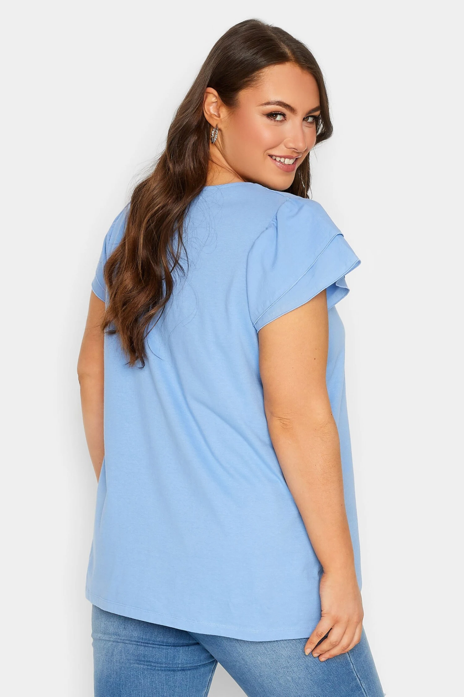 YOURS Curve Blue Frill Sleeve T-Shirt 4 YOURS Curve Blue Frill Sleeve T-Shirt - Image 2