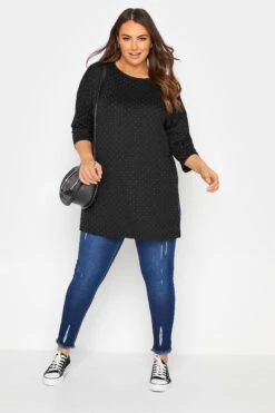 Curve Black Stud Embellished T-Shirt